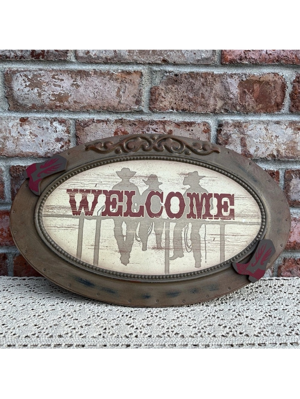 Horse Welcome Sign Home Decor Brown Cast Iron Horseshoe Rustic Rusty Ranch Art